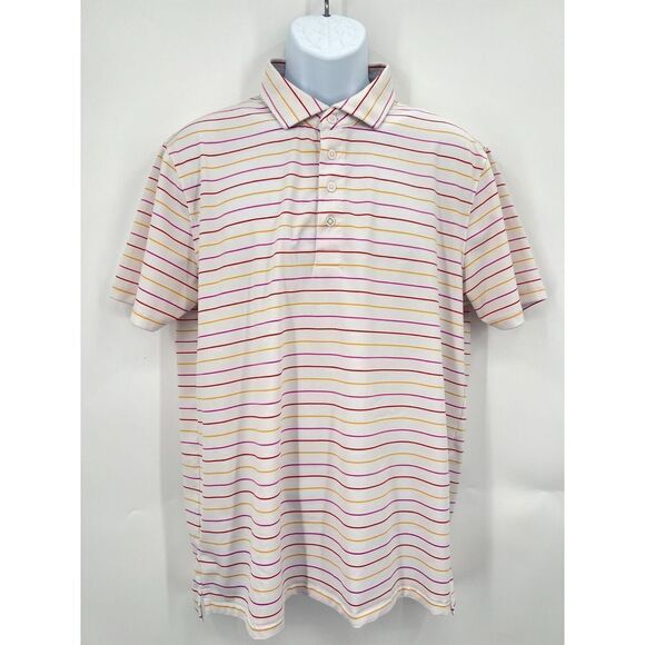 G/FORE Golf Polo Shirt White Striped Mens Size Large Short Sleeve AS IS - Picture 2 of 13